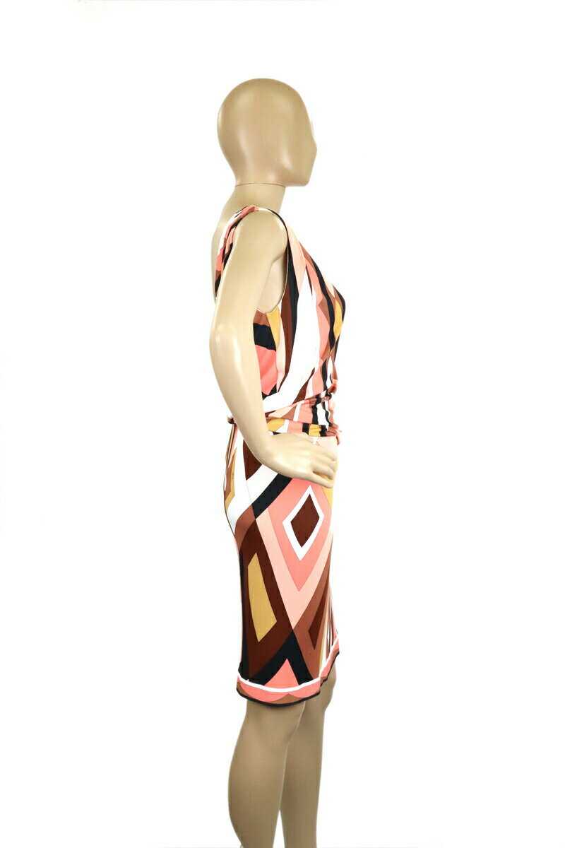 EMILIO PUCCI エミリオ プッチ ワンピース プッチ柄 ノースリーブ レーヨン サーモンピンク系マルチカラー #36 クリーニング済 【中古】