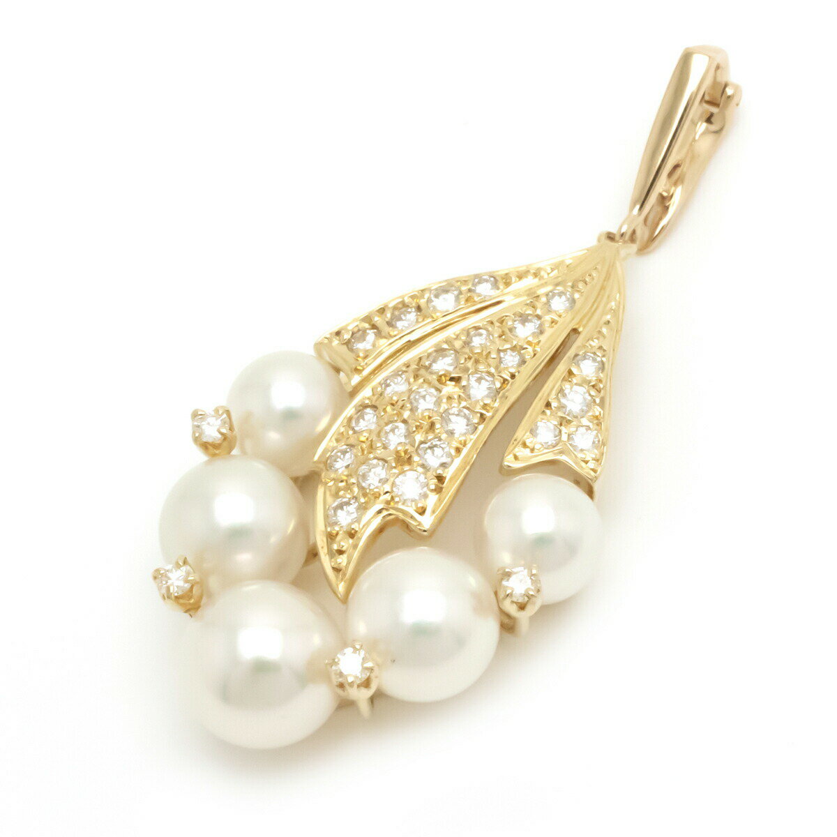 【ジュエリー】【新品仕上げ済】MIKIMOTO ミキモト パール 真珠 ダイヤ ペンダントトップ ペンダントヘッド チャーム K18YG イエローゴールド 【中古】