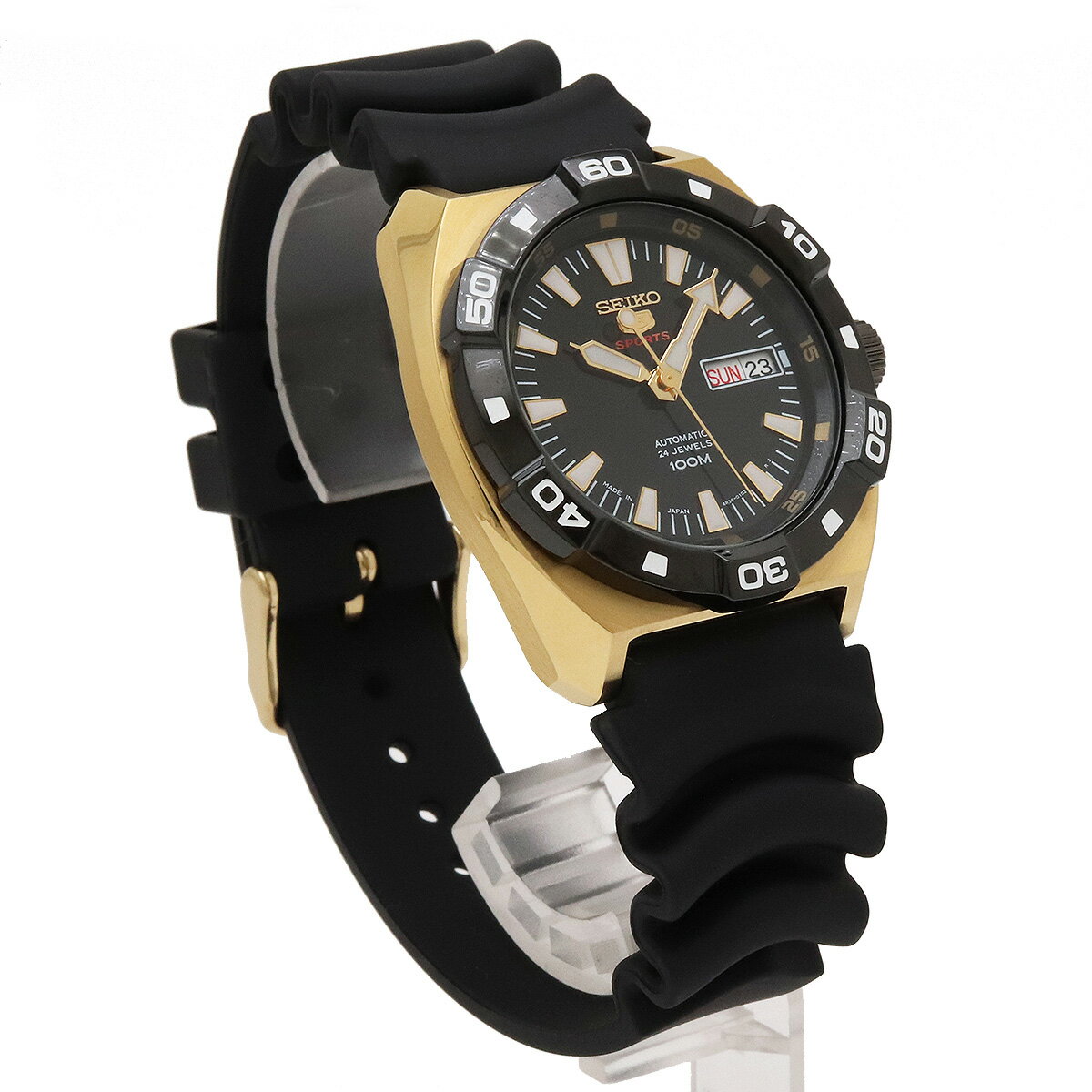 SEIKO セイコー セイコー5 スポーツ デイデイト ブラック文字盤 GP ラバー 裏スケルトン メンズ オートマ 腕時計 SRP288J1 4R36-01C0 【中古】