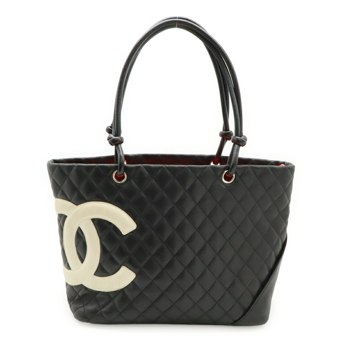 乐天商城 - CHANEL シャネル カンボンライン ココマーク ラージトート ショルダーバッグ トートバッグ ソフトカーフ ブラック 黒 ピンク シルバー金具 A25169 【中古】