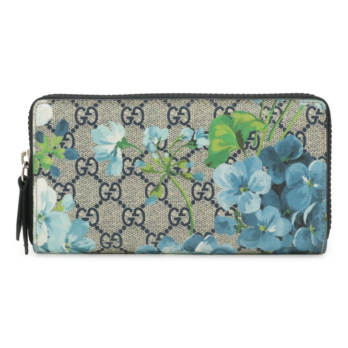 GUCCI グッチ GGブルームス GGスプリーム フラワー 花柄 ラウンドファスナー 長財布 PVC レザー ベージュ ブルー系マルチカラー 546355 【中古】
