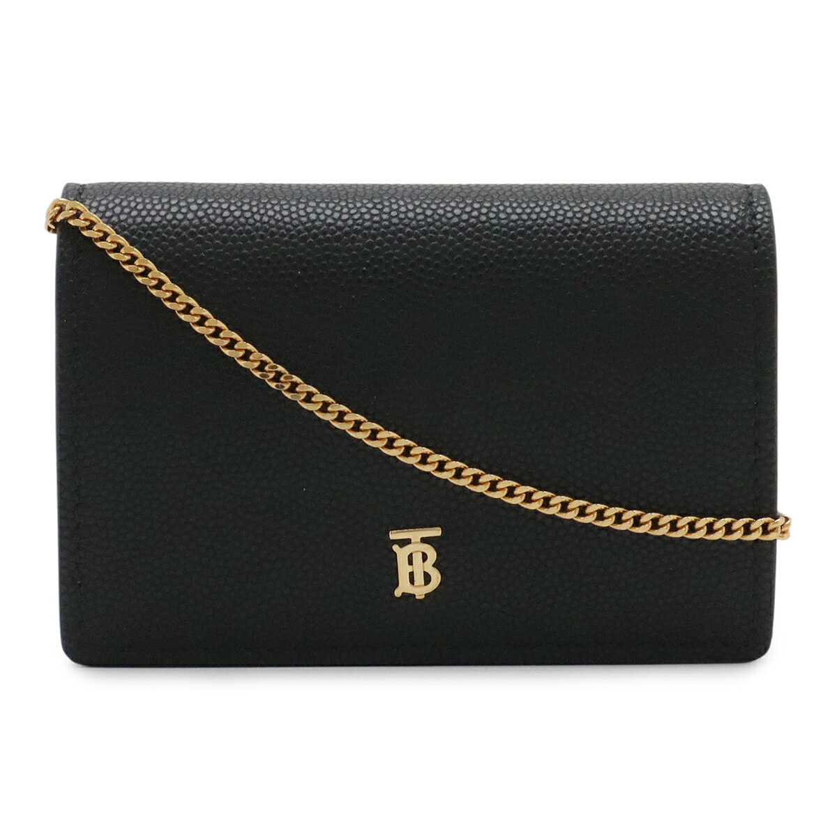 BURBERRY バーバリー TBロゴ チェーンウォレット コンパクトウォレット カードケース パスケース 名刺入れ レザー ブラック 黒 ゴールド金具 【中古】