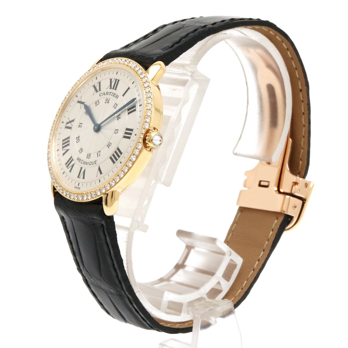 Cartier カルティエ ロンド ルイ 18K750 ダイヤベゼル メンズ 手巻き 腕時計 【中古】