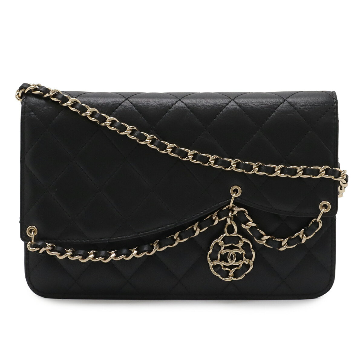 乐天商城 - CHANEL シャネル マトラッセ ココマーク チェーンウォレット ショルダーバッグ ポシェット ラムスキン レザー ブラック 黒 ゴールド金具 【中古】