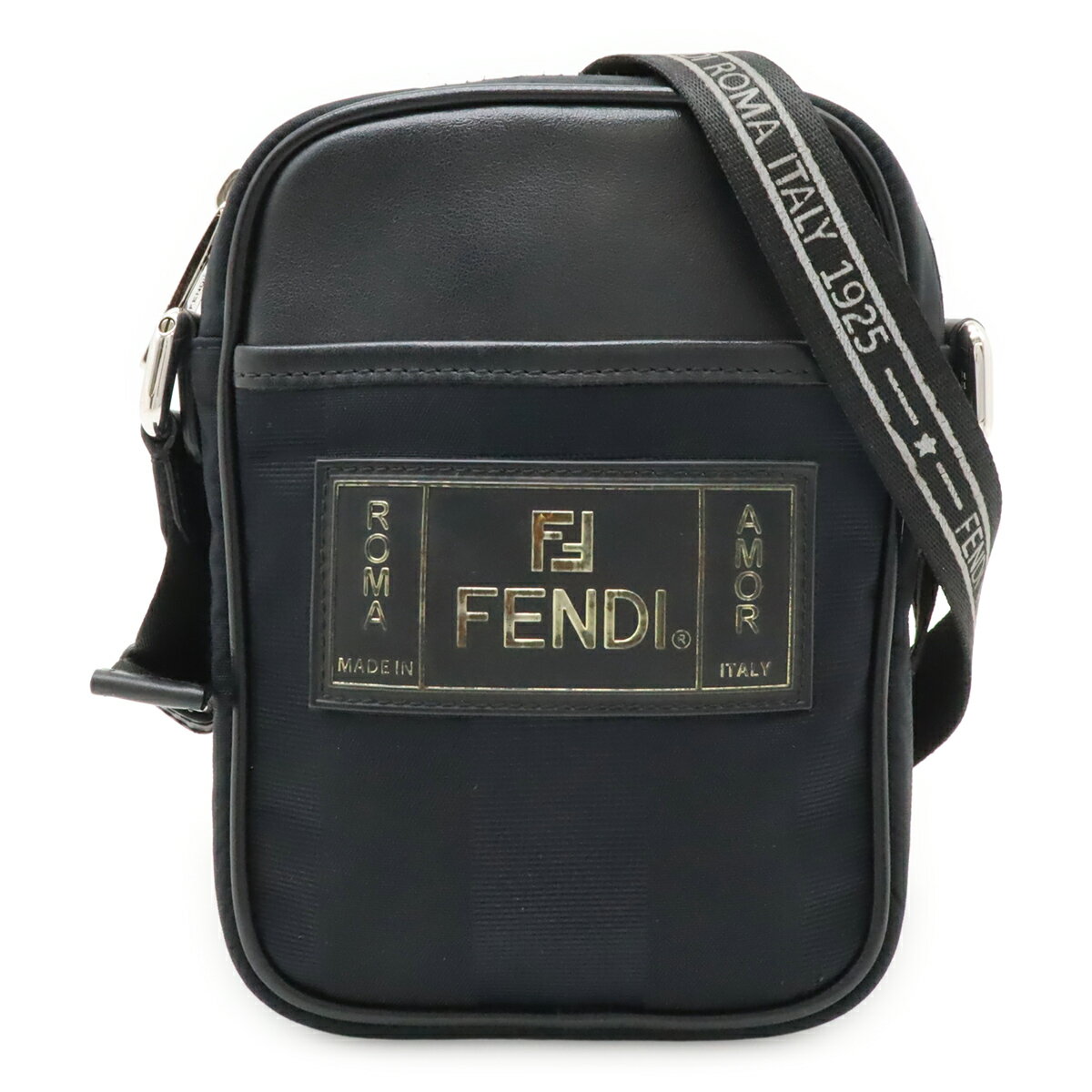 乐天商城 - FENDI フェンディ ペカン ショルダーバッグ ミニバッグ ポシェット 斜め掛け ナイロン レザー ブラック 黒 シルバー金具 7VA456 【中古】