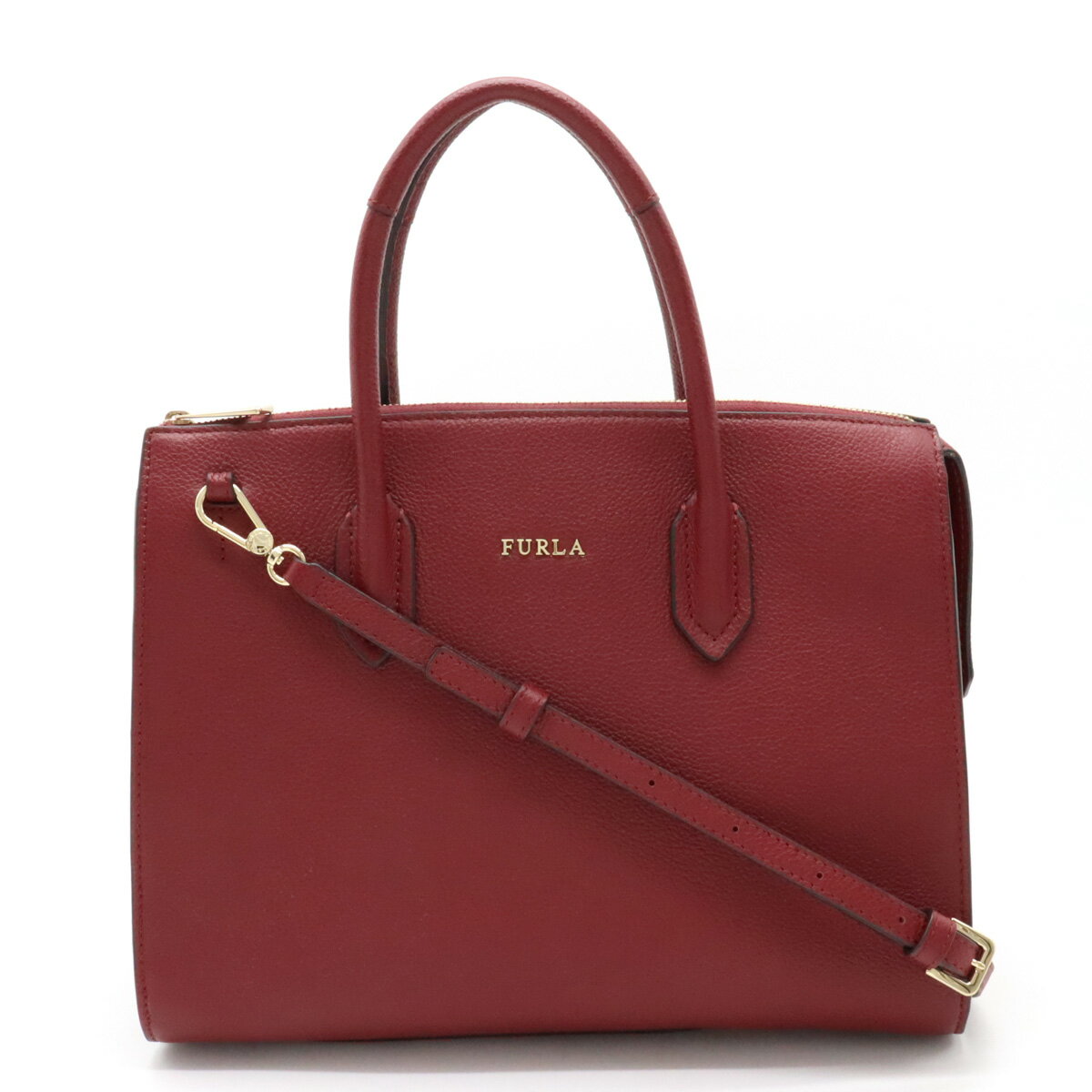 【バッグ】FURLA フルラ ハンドバッグ トートバッグ 2WAY ショルダーバッグ 斜め掛け レザー ボルドー ゴールド金具 【中古】