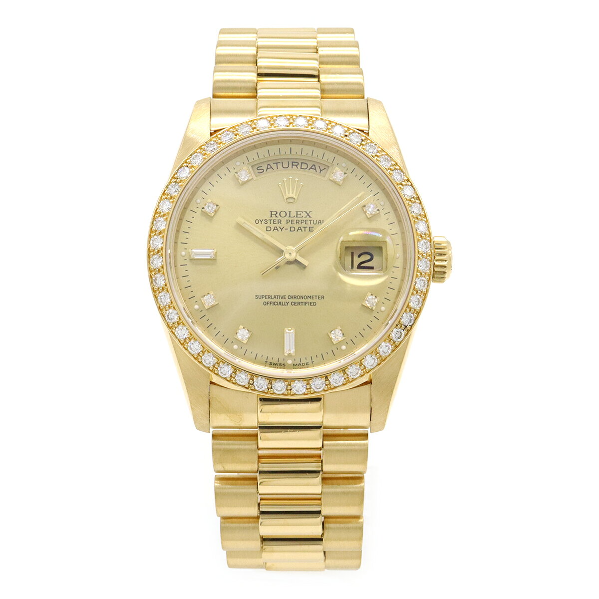 ROLEX ロレックス デイデイト シャンパン文字盤 ベゼルダイヤ K18YG 750YG イエローゴールド無垢 N番 メンズ AT オートマ 腕時計 18348A 【中古】