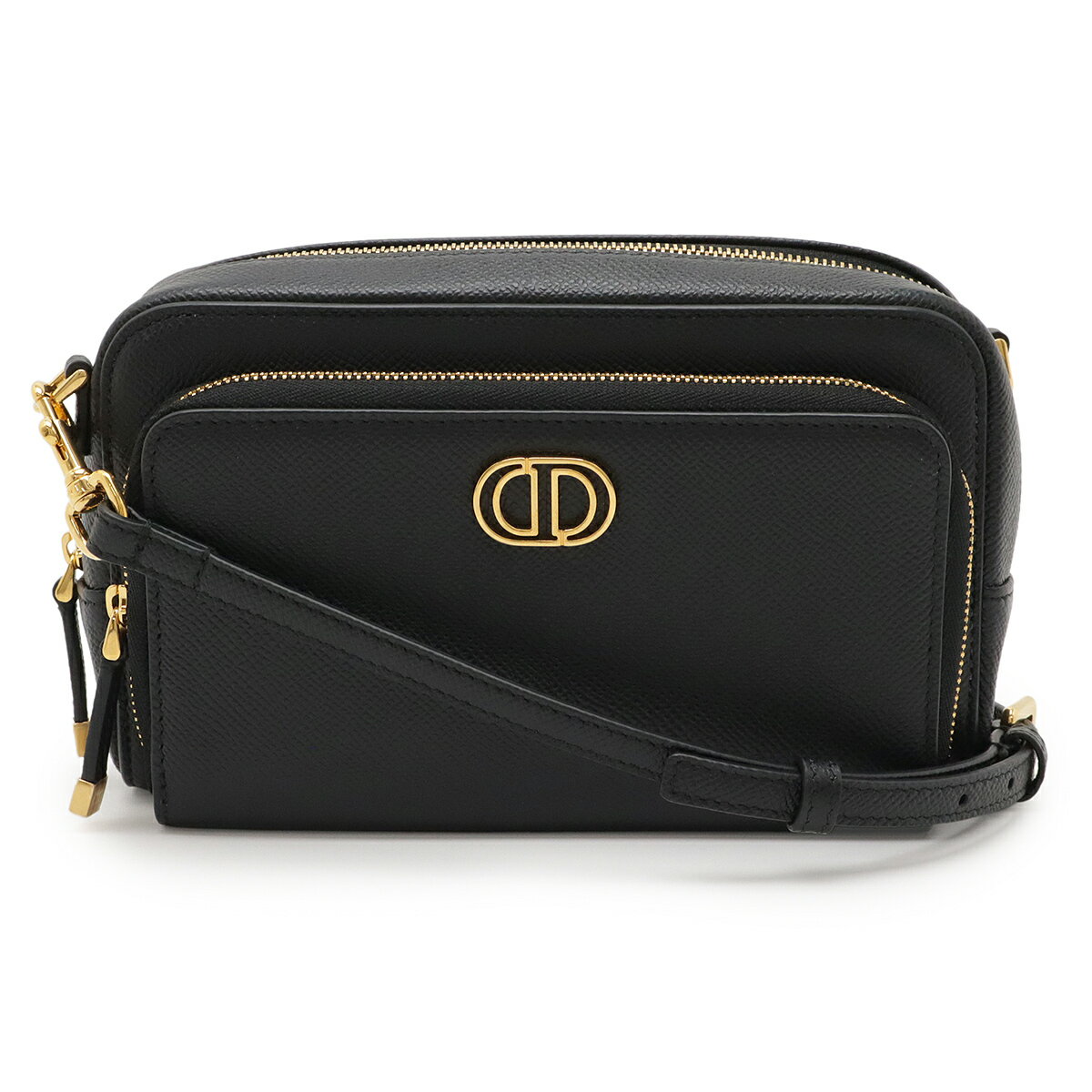 Rakuten - Christian Dior クリスチャン ディオール カロ ダブルポーチ ショルダーバッグ レザー ブラック 黒 ゴールド金具 S7431UBAE900U 【中古】