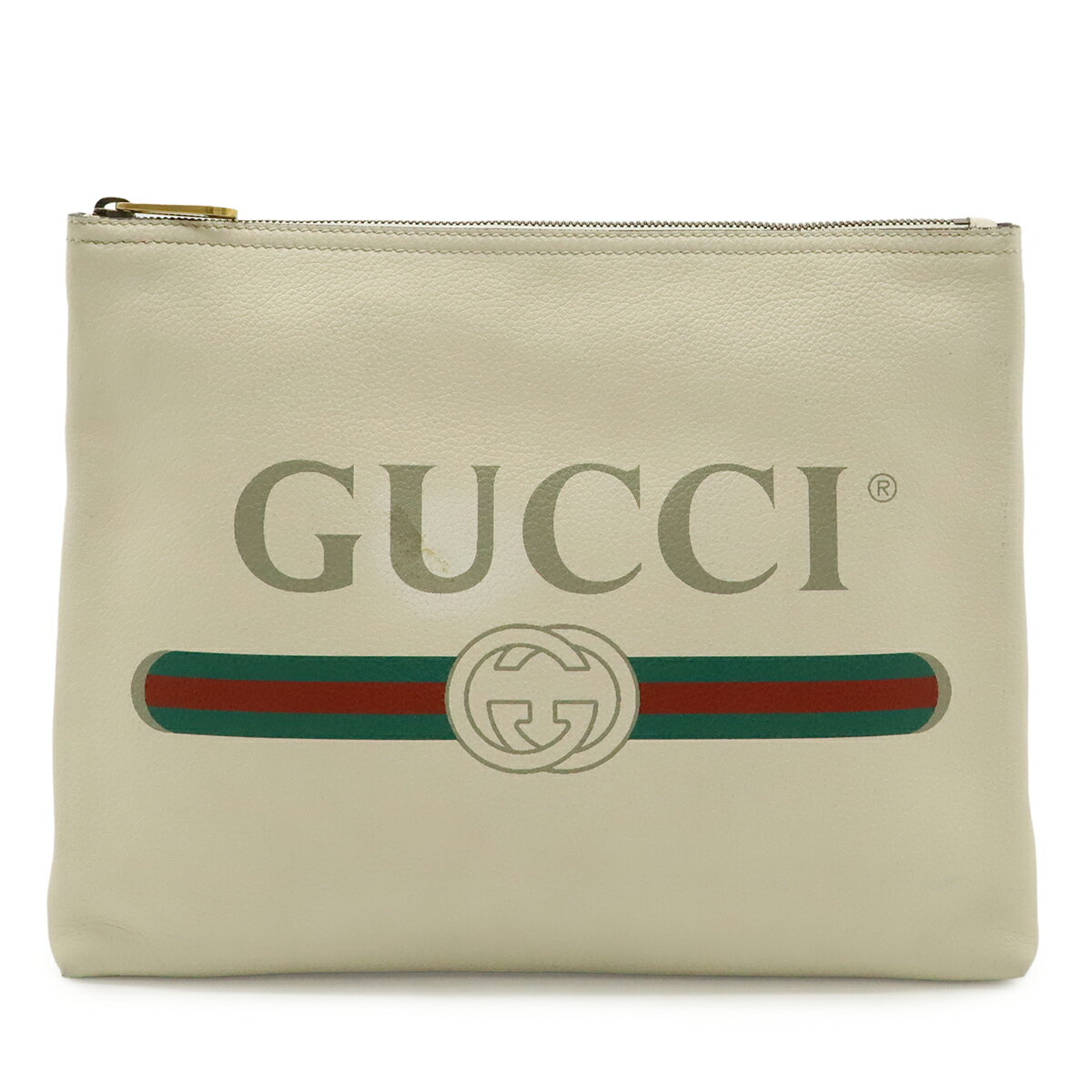 GUCCI グッチ グッチプリント ミディアム ポートフォリオ クラッチバッグ セカンドバッグ レザー アイボリー 白 グリーン 緑 レッド 赤 500981 【中古】