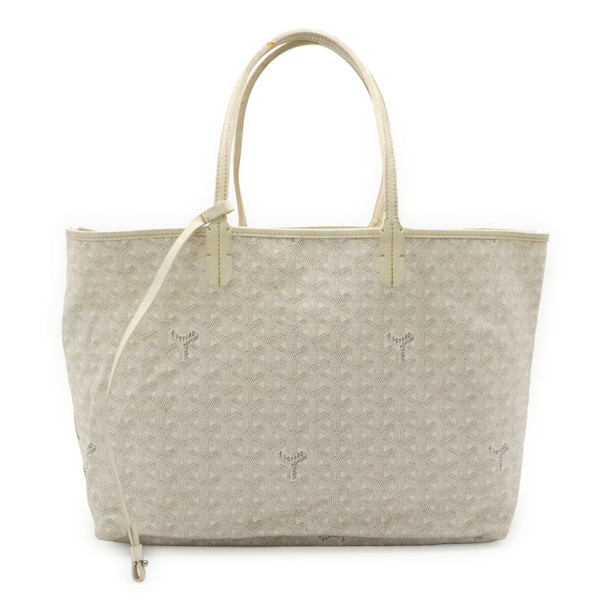 GOYARD - GOYARD ゴヤール サンルイPM トートバッグ ショルダーバッグ セミショルダー コーティングキャンバス レザー ホワイト 白 グレー ポーチ欠品 【中古】