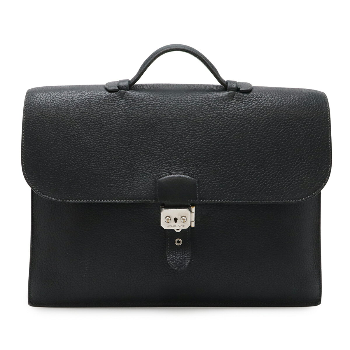 HERMES - HERMES エルメス サックアデペッシュ38 ビジネスバッグ ブリーフケース 書類カバン フィヨルド レザー ネイビーブラック系 シルバー金具 □F刻印 【中古】
