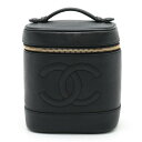 【バッグ】CHANEL シャネル ココマーク キャビアスキン バニティバッグ ハンドバッグ 化粧ポーチ コスメポーチ レザー ブラック ゴールド金具 A01998 【中古】