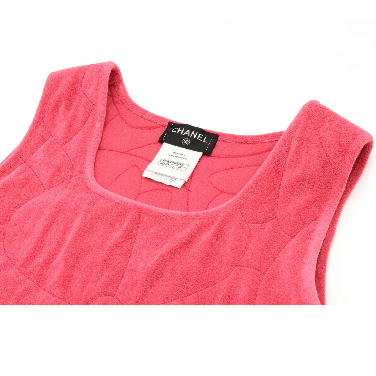 CHANEL シャネル カメリア ココマーク ワンピース ノースリーブ フラワー 花柄 パイル コットン95% ポリエステル5% ピンク #36 【中古】
