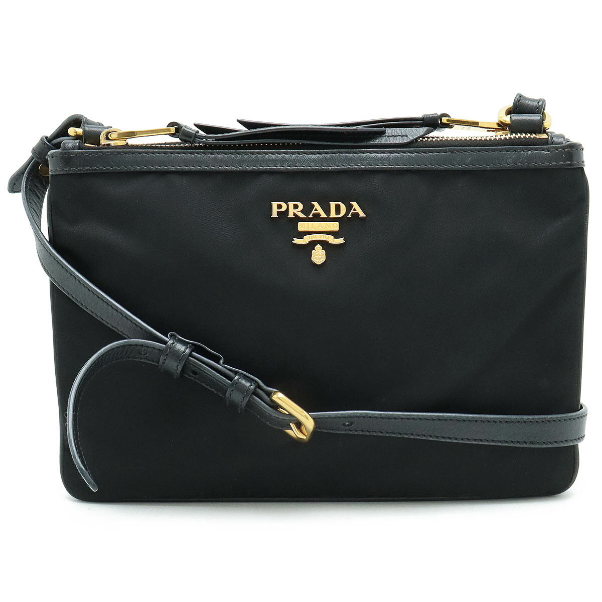 【バッグ】PRADA プラダ ショルダーバッグ ポシェット 2WAY クラッチバッグ ナイロン レザー NERO 黒 ブラック ゴールド金具 国内アウトレット購入品 1BH046 【中古】