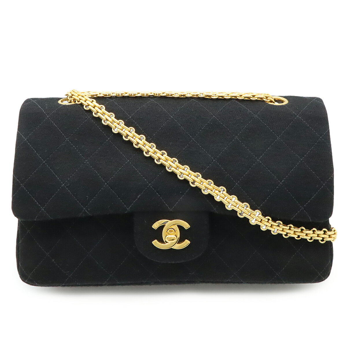 Rakuten - CHANEL シャネル マトラッセ25 ココマーク Wフラップ チェーンショルダーバッグ ハンドバッグ コットンジャージー ブラック 黒 ゴールド金具 A01112 【中古】