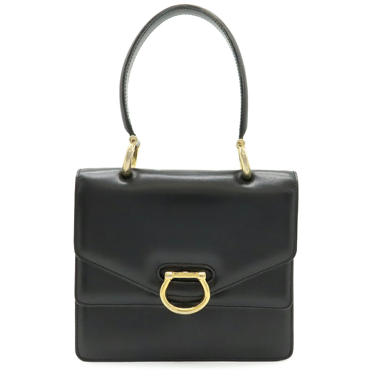 CELINE - CELINE セリーヌ ダブルフラップ ヴィンテージ オールドセリーヌ ハンドバッグ フォーマルバッグ レザー ブラック 黒 ゴールド金具 【中古】