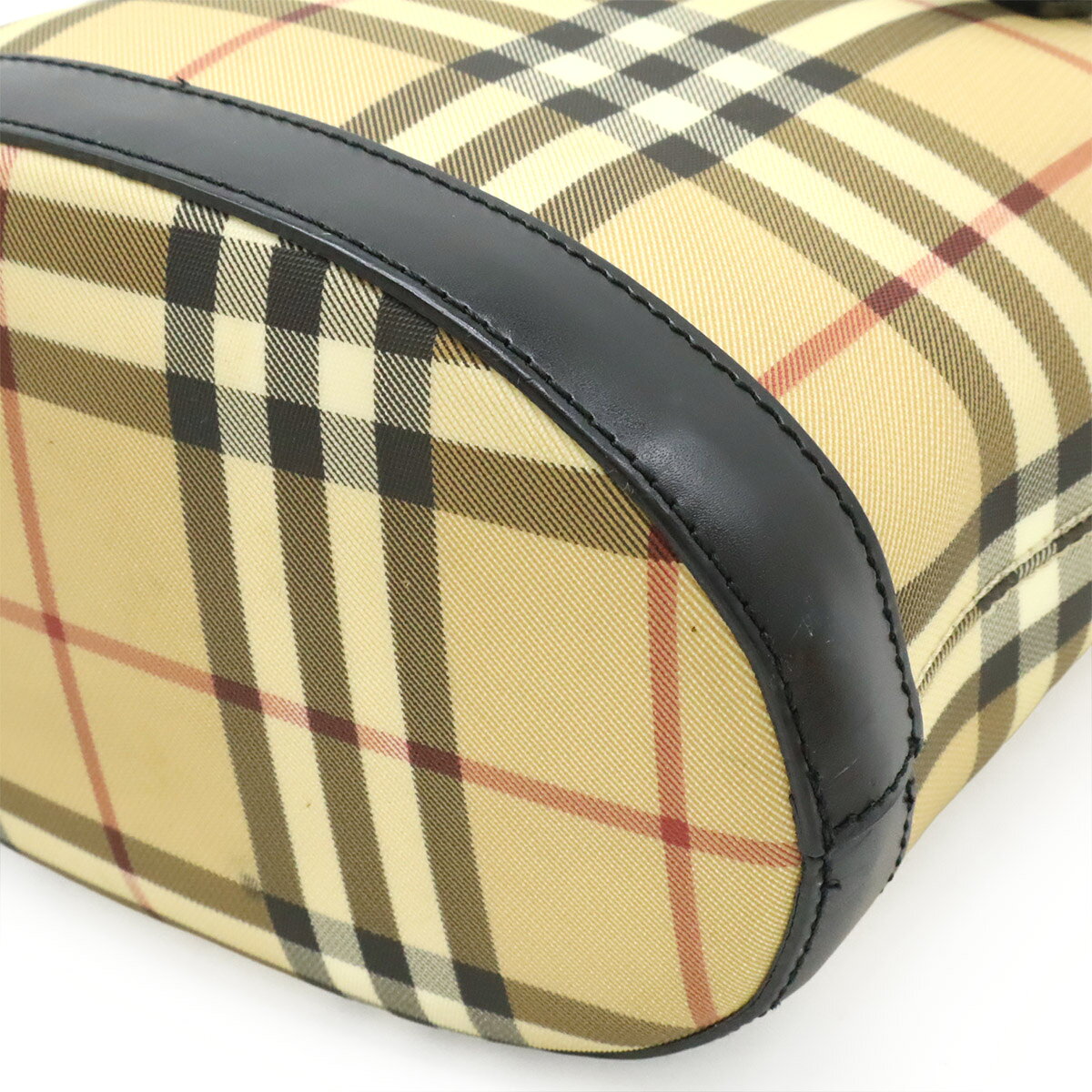 BURBERRY バーバリー ノバチェック チェック柄 バケツ型 トートバッグ ショルダーバッグ PVC レザー ベージュ ブラ blumin-10351841 ブルーミン/森田質店 サンプル画像3