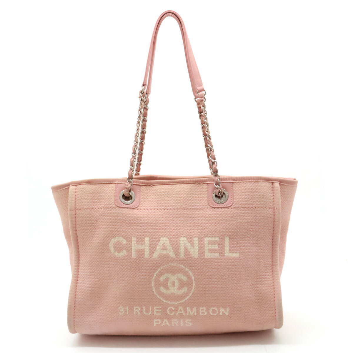 【バッグ】CHANEL シャネル ドーヴィルライン ミディアムトートMM トートバッグ ショルダーバッグ チェーンショルダー キャンバス ピンク A67001 【中古】