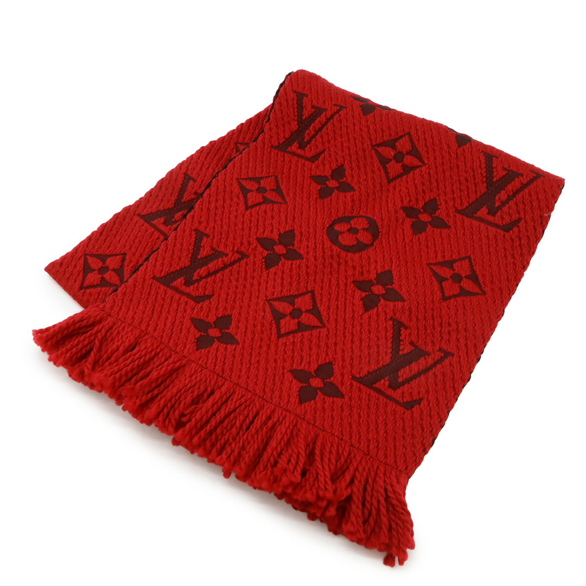 LOUIS VUITTON - LOUIS VUITTON ルイ ヴィトン エシャルプ ロゴマニア マフラー ウール94% シルク6% ルビー 赤 レッド M72432 【中古】