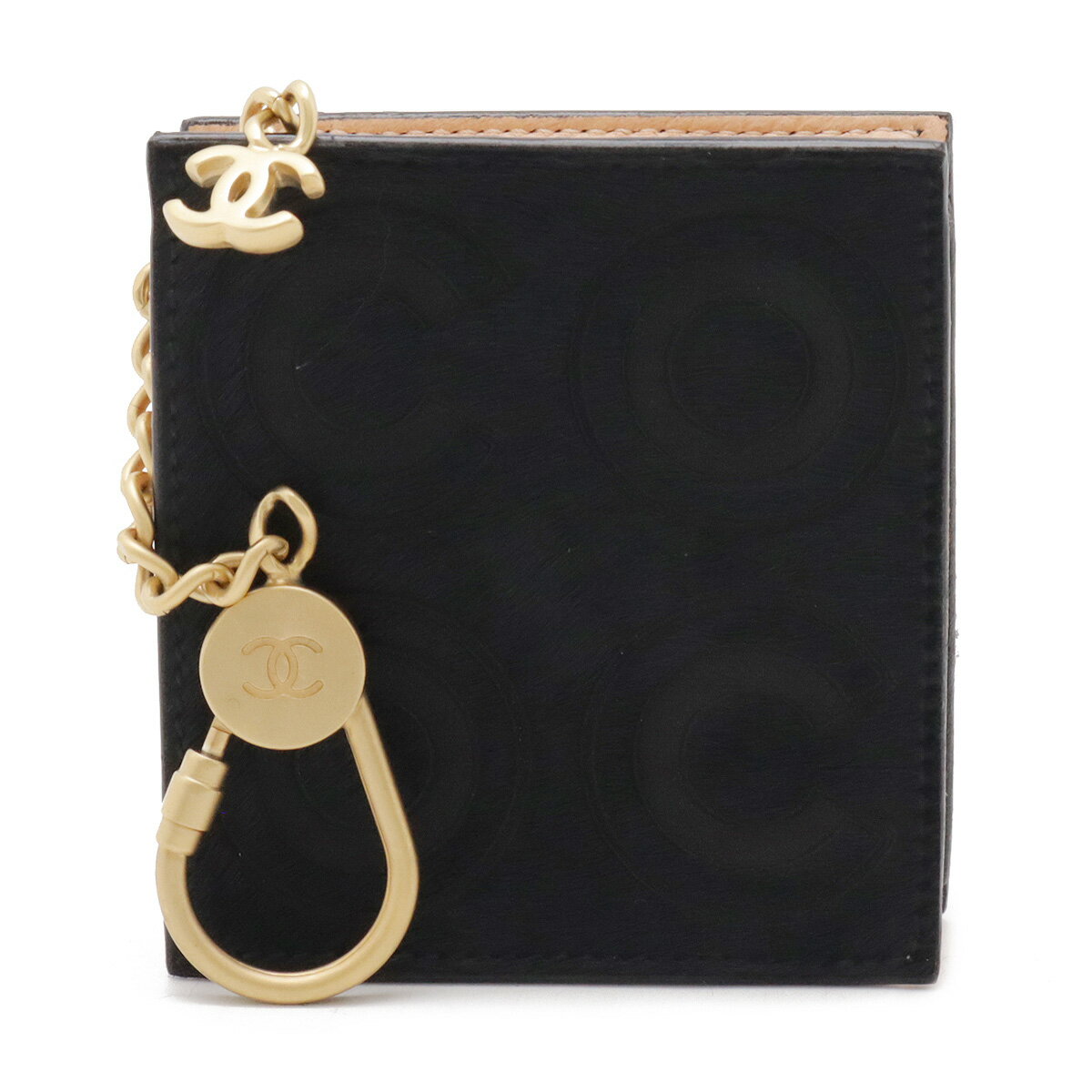 CHANEL シャネル COCO コインケース 小銭入れ コインパース ハラコ レザー ブラック 黒 ピンク ゴールド金具 キーフック付き A17421 【中古】