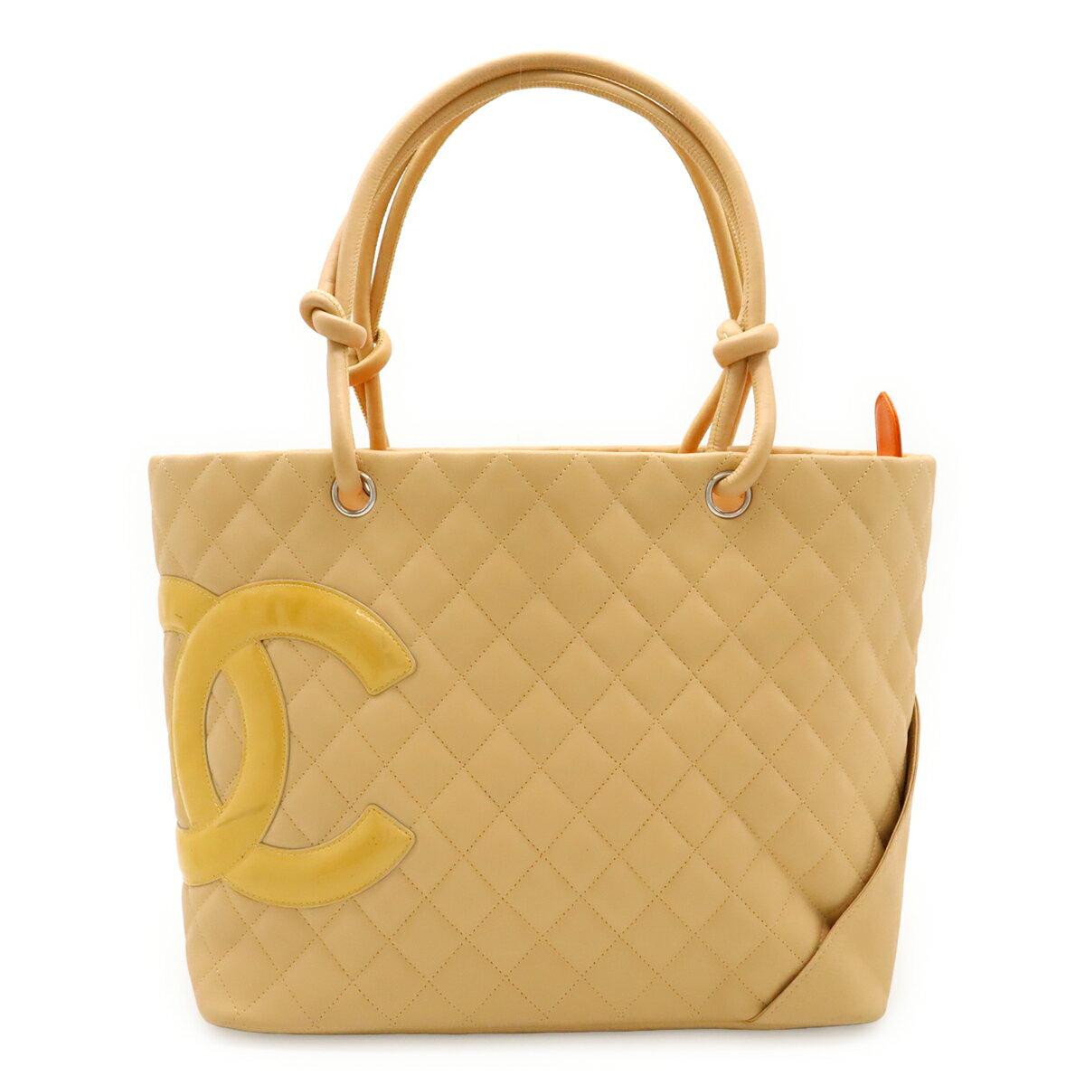 CHANEL シャネル カンボンライン ココマーク ラージトート ショルダーバッグ トートバッグ ソフトカーフ エナメル ベージュ イエロー A25169 【中古】