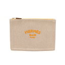 HERMES エルメス ニューヨッティングPM フラットポーチ 化粧ポーチ コスメポーチ 小物入れ トワルアッシュ キャンバス レザー ナチュラル イエロー 【...