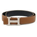 HERMES エルメス Hベルト リバーシブル レザー ブラウン 茶 ブラック 黒 シルバー金具 #80 □J刻印 【中古】(4)