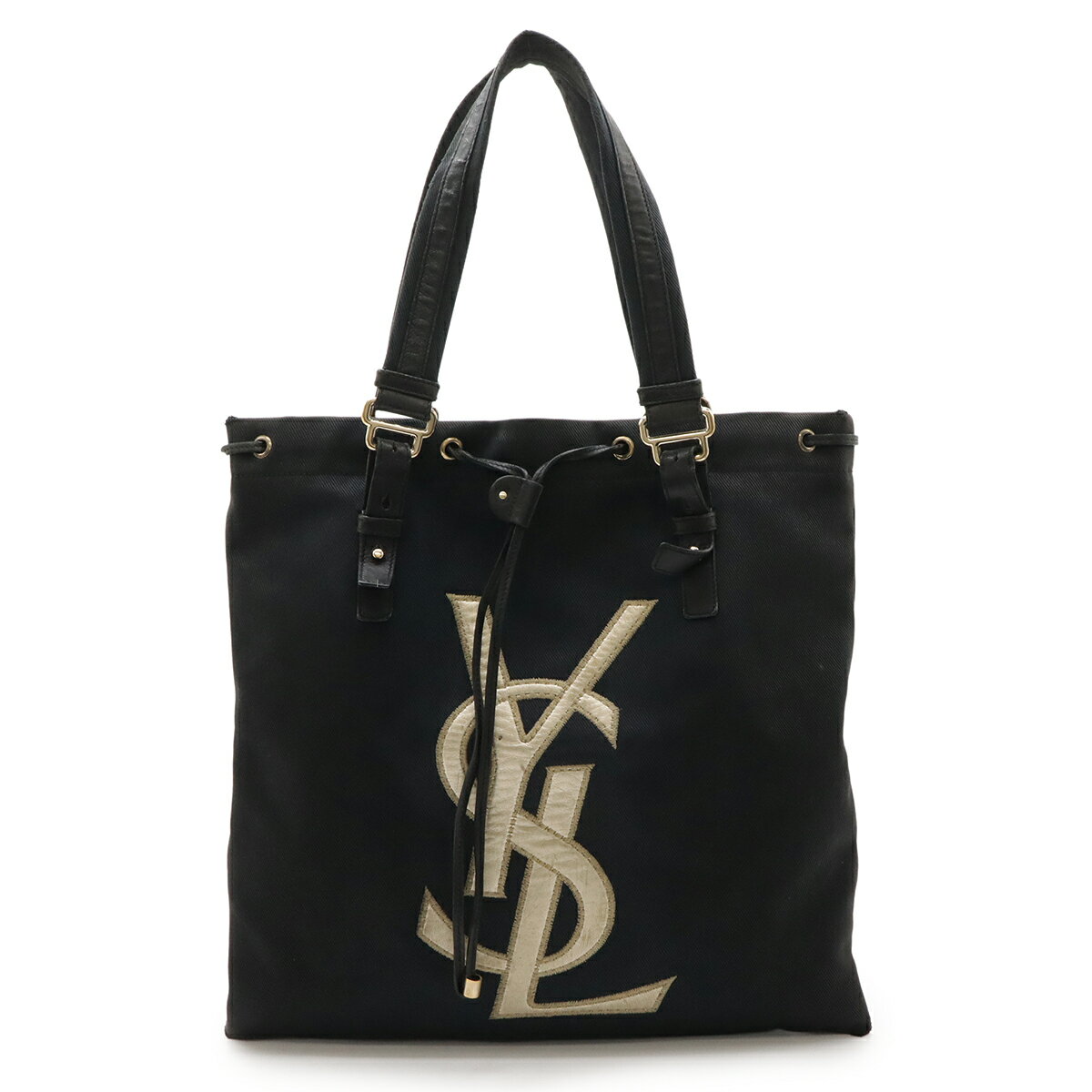 YVES SAINT LAURENT イヴ サン ローラン イブサンローラン YSL カハラ リヴゴーシュ トートバッグ キャンバス レザー ブラック 黒 121631 【中古】