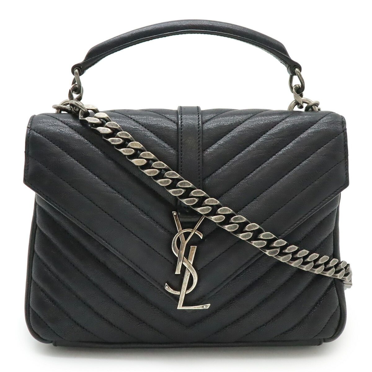 SAINT LAURENT PARIS サン ローラン パリ YSL イブサンローラン カレッジ ハンドバッグ 2WAY チェーンショルダーバッグ ブラック 黒 428056 【中古】