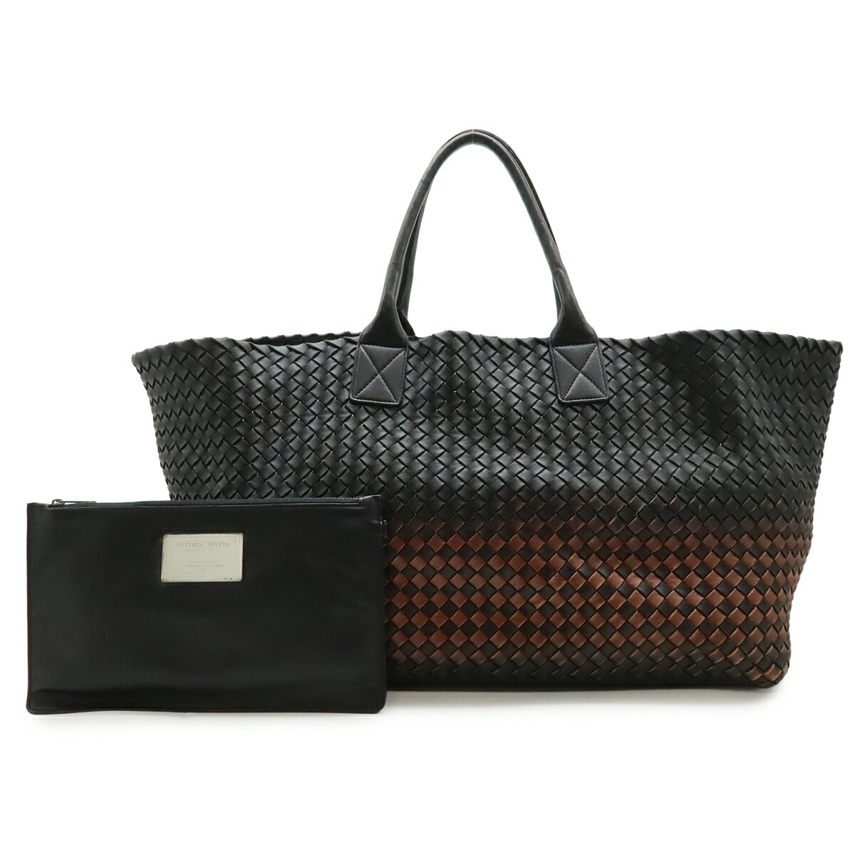 Rakuten - BOTTEGA VENETA ボッテガ ヴェネタ イントレチャート グラデーション カバGM トートバッグ レザー ブラック ブラウン ポーチ付き 50個限定 113129 【中古】