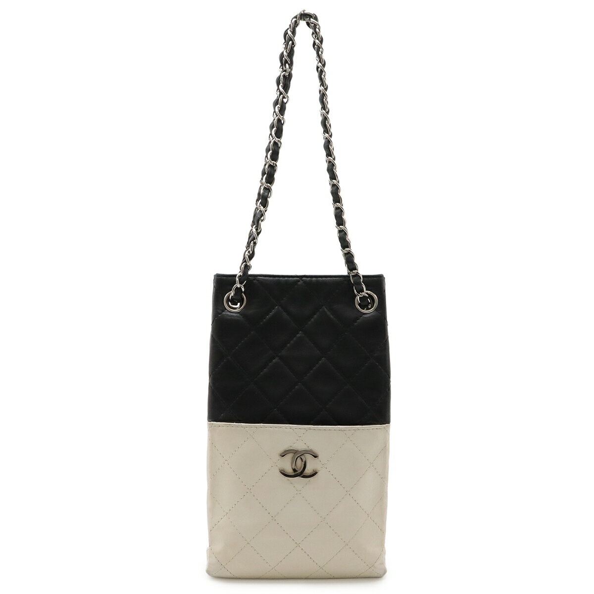 Rakuten - CHANEL シャネル マトラッセ チェーンショルダー ショルダーバッグ ラムスキン レザー バイカラー ブラック 黒 ホワイト 白 シルバー金具 【中古】
