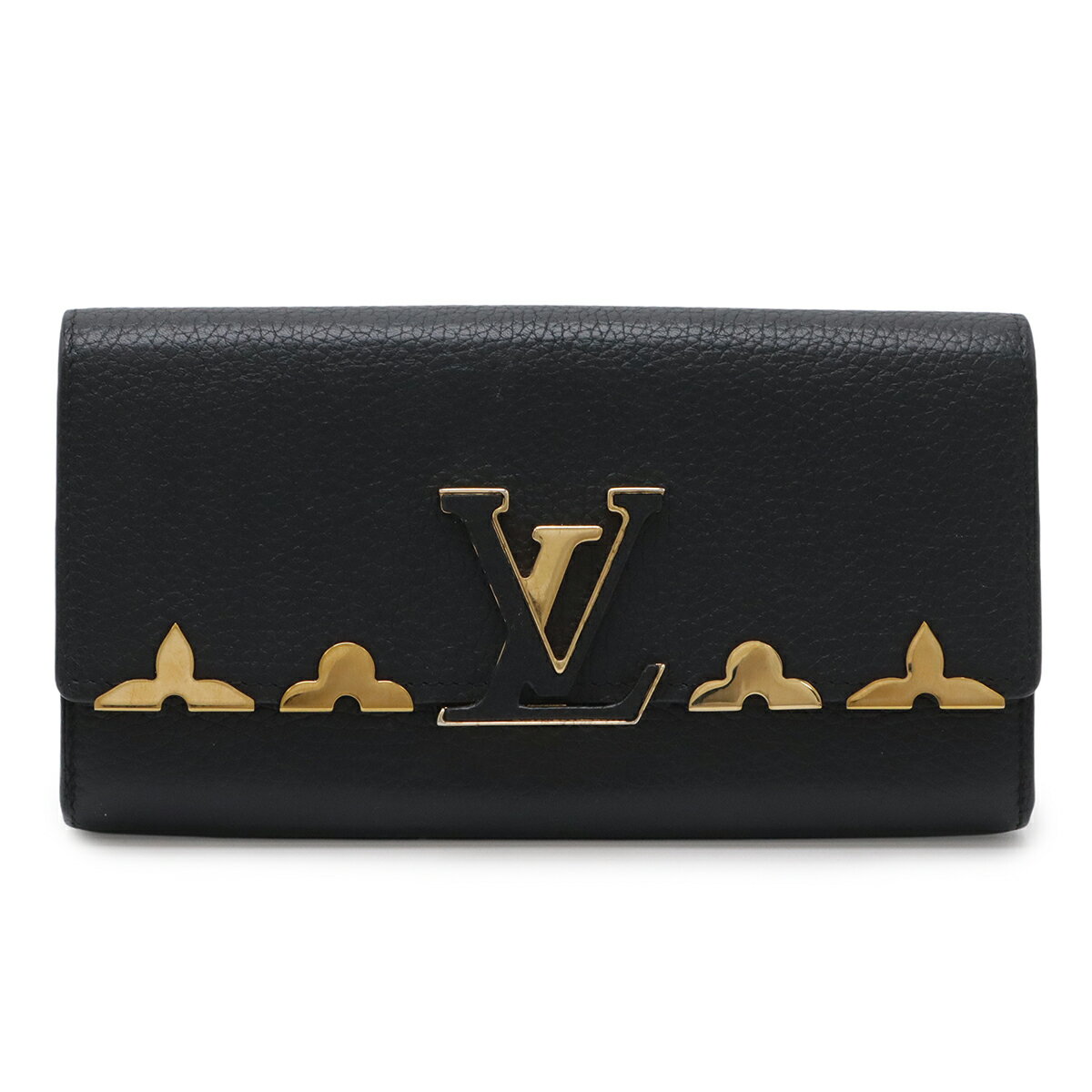 樂天商城 - LOUIS VUITTON ルイ ヴィトン ポルトフォイユ カプシーヌ 2つ折り長財布 二つ折り長財布 トリヨンレザー ノワール 黒 ブラック ゴールド金具 M64551 【中古】