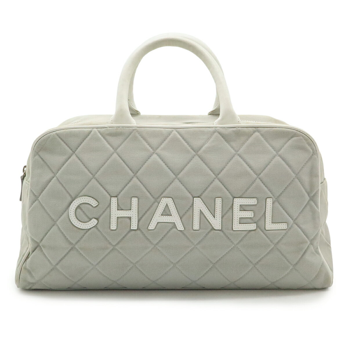 CHANEL シャネル スポーツライン マトラッセ ロゴ ハンドバッグ ミニボストンバッグ キャンバス レザー ライトグレー ホワイト 白 A15457 【中古】