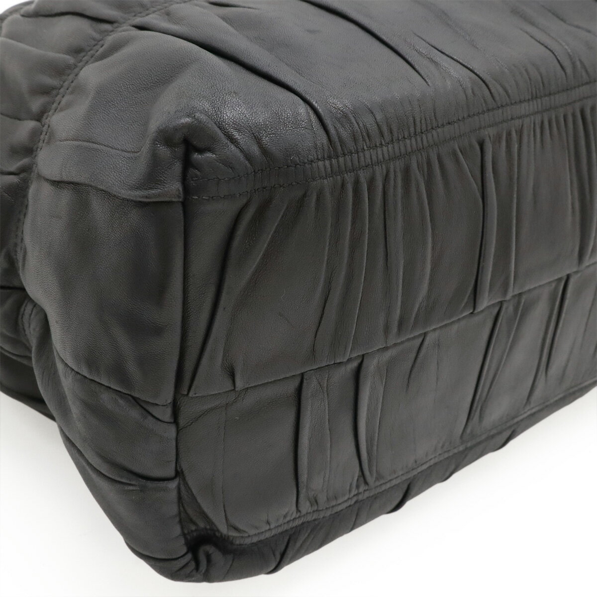 PRADA プラダ ギャザー トートバッグ ラージトート ハンドバッグ レザー NERO 黒 ブラック ゴールド金具 BN1232 【中古】