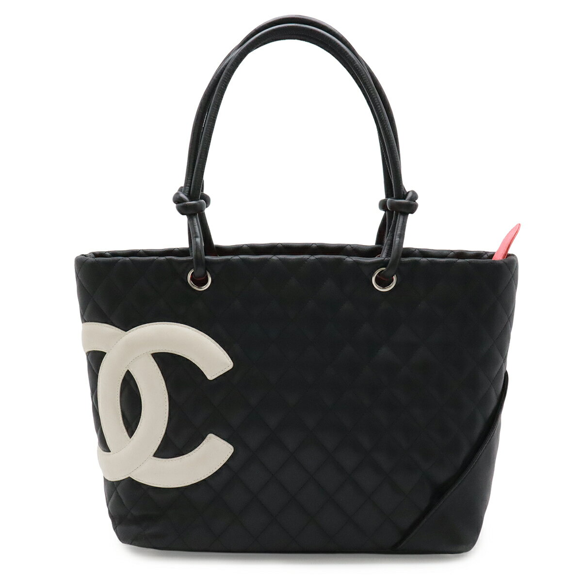 乐天商城 - CHANEL シャネル カンボンライン ココマーク ラージトート ショルダーバッグ トートバッグ ソフトカーフ ブラック 黒 ピンク シルバー金具 A25169 【中古】
