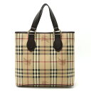 【バッグ】BURBERRY バーバリー ノバチェック チェック柄 トートバッグ ハンドバッグ PVC レザー ベージュ ダークブラウン レッド 【中古】