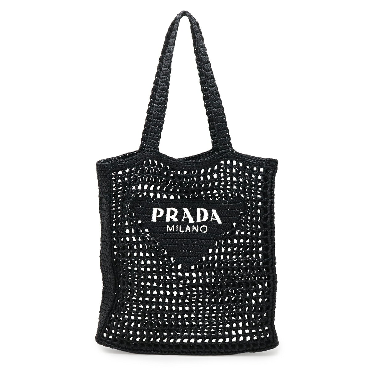 PRADA プラダ クロシェ ロゴ トートバッグ ショルダートート 肩掛け ブラック 黒 ホワイト 白 1BG393 【中古】