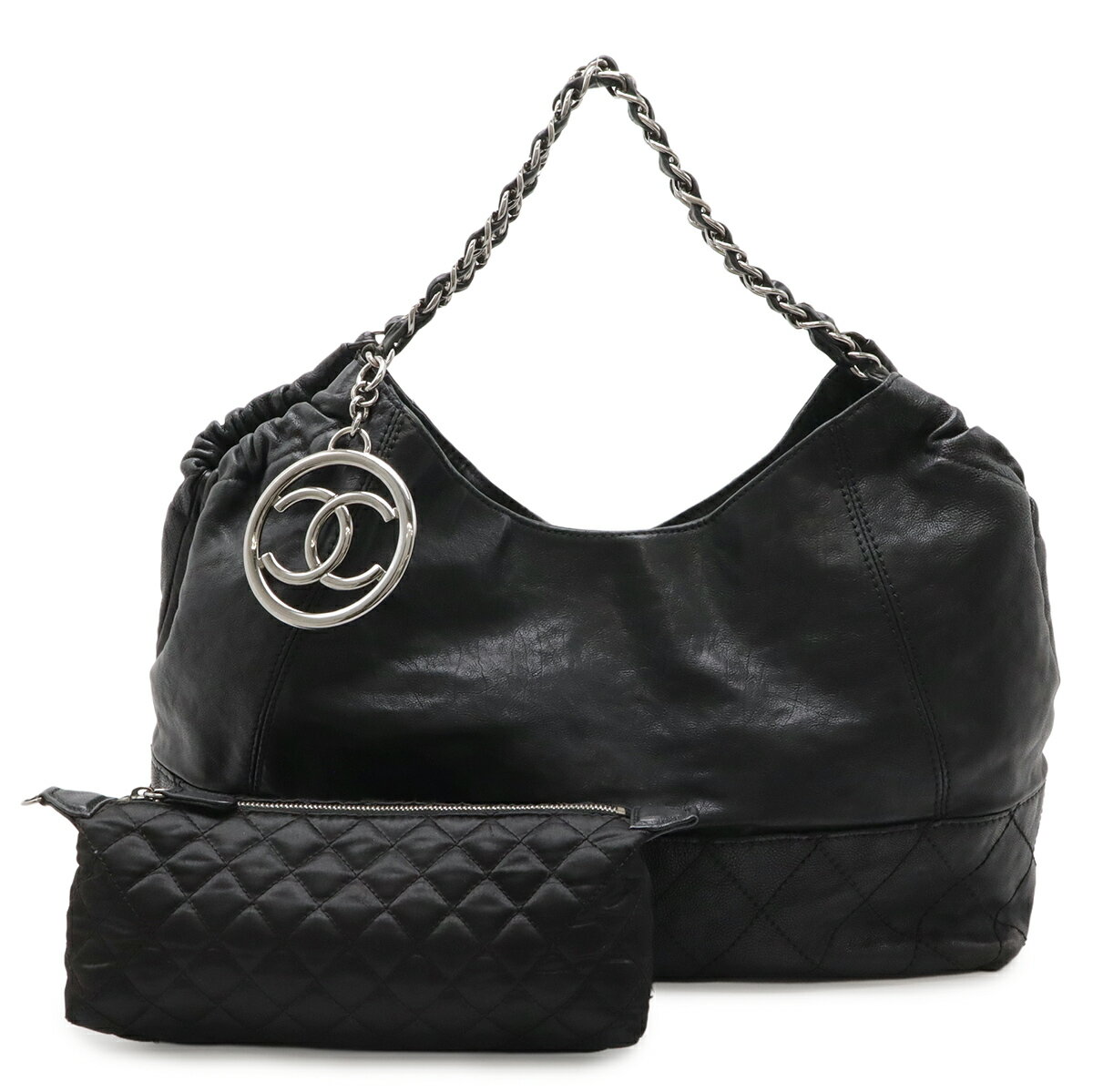 Rakuten - CHANEL シャネル ココカバス ココマーク ショルダーバッグ チェーンショルダー レザー ブラック 黒 シルバー金具 A33986 【中古】