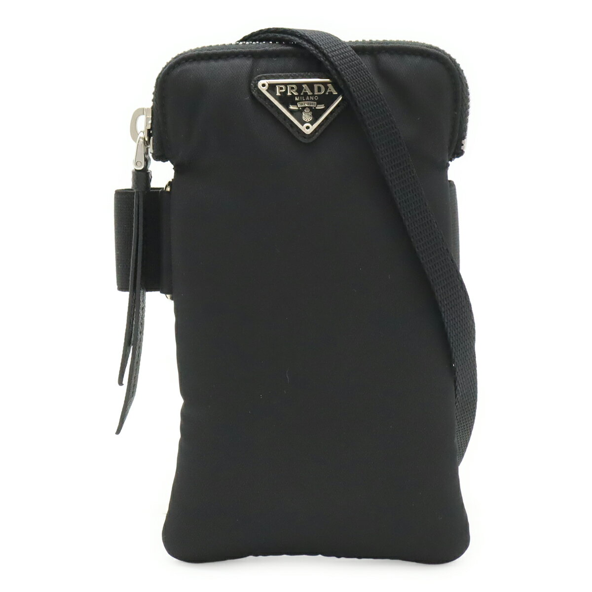 Rakuten - PRADA プラダ トライアングルロゴ スマートフォンケース ショルダーバッグ ポーチ 2WAY ナイロン NERO 黒 ブラック シルバー金具 2ZT011 【中古】