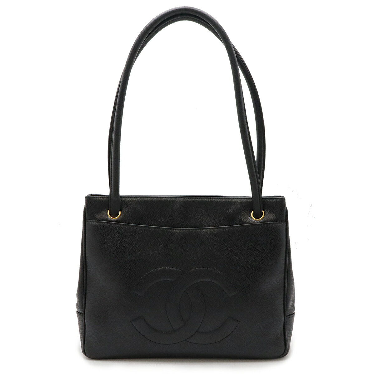 CHANEL シャネル ココマーク トートバッグ ショルダートート ショルダーバッグ セミショルダー キャビアスキン レザー ブラック 黒 ゴールド金具 【中古】