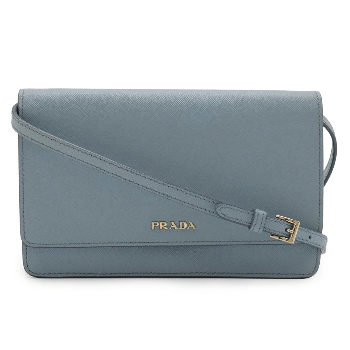 PRADA プラダ SAFFIANO サフィアーノ ショルダーウォレット ショルダーバッグ 2WAY クラッチバッグ レザー ライトブルー 水色 ゴールド金具 【中古】