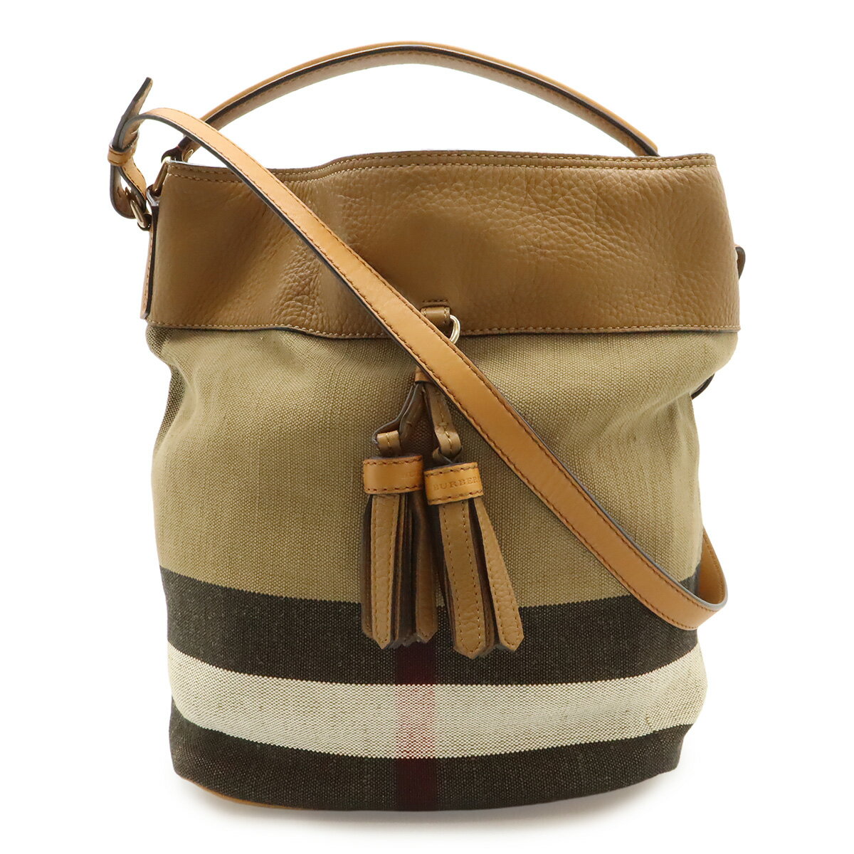 BURBERRY バーバリー アシュビー ミディアム ホーボー ノバチェック チェック柄 ショルダーバッグ 2WAY 肩掛け キャンバス レザー ブラウン 3945728 【中古】