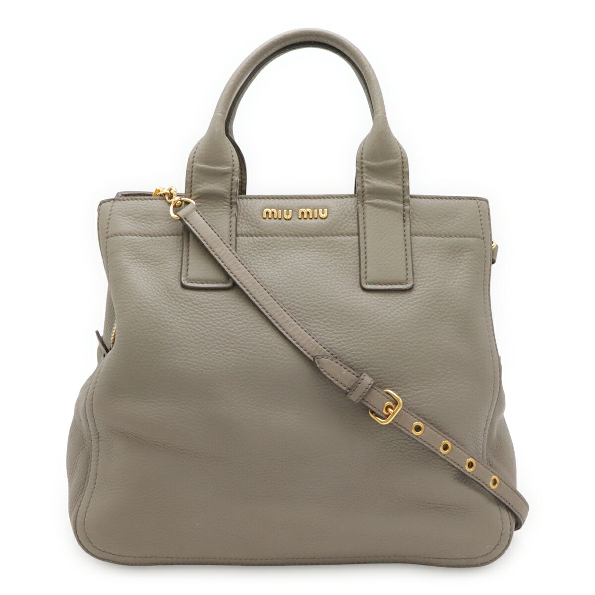 Rakuten - Miu Miu ミュウ ミュウ ミュウミュウ ヴィッテロカリブ ハンドバッグ トートバッグ 2WAY ショルダーバッグ レザー グレージュ ゴールド金具 【中古】