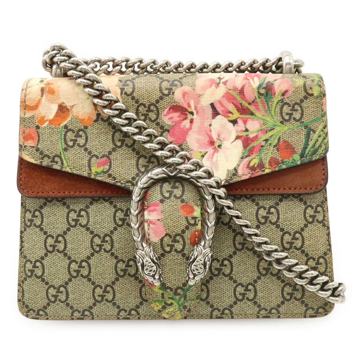 GUCCI - GUCCI グッチ ディオニュソス GGブルームス ミニバッグ チェーンバッグ ショルダーバッグ タイガーヘッド PVC ベージュ ピンク系マルチ 421970 【中古】