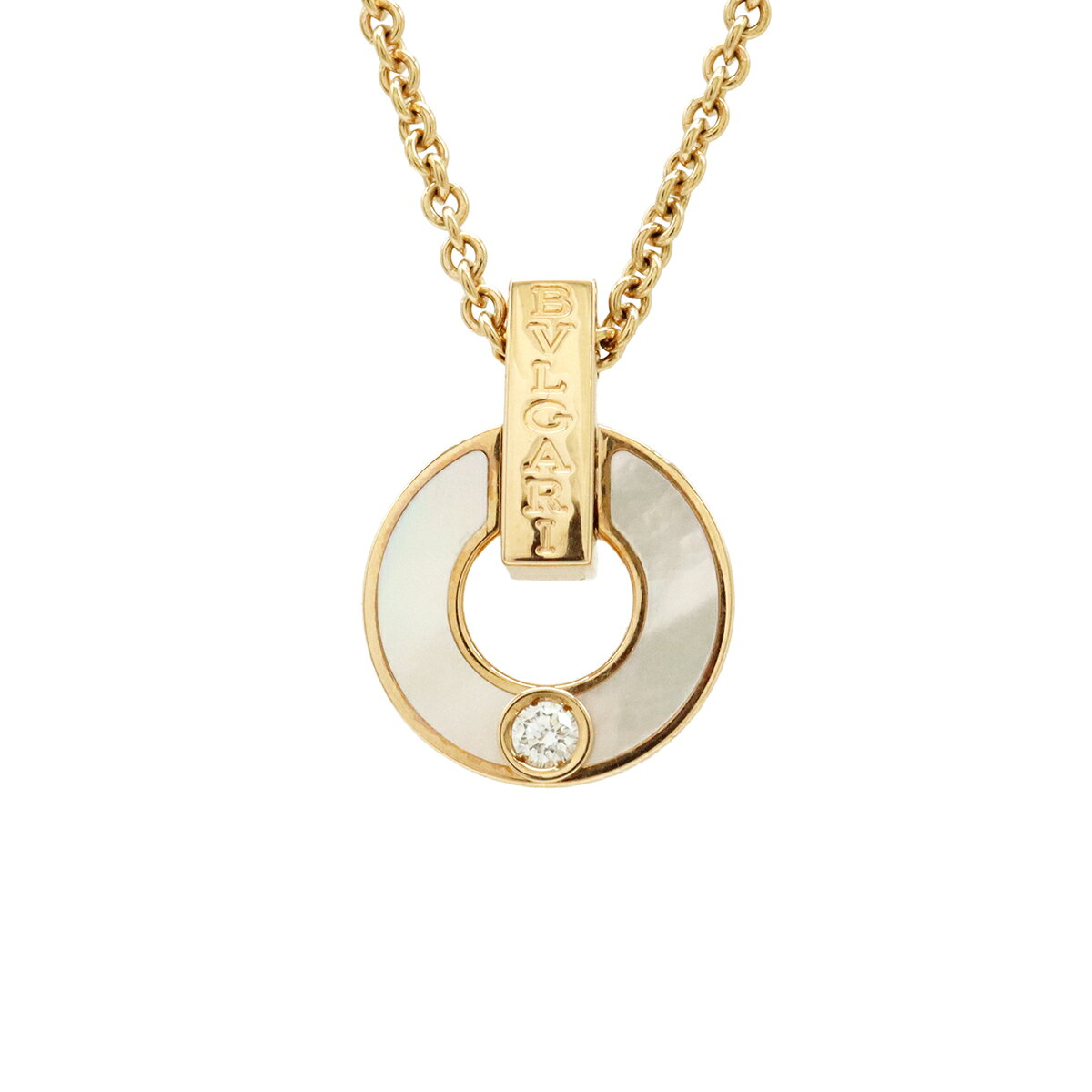 BVLGARI ブルガリ ブルガリブルガリ オープンワーク ネックレス ペンダント K18PG ダイヤモンド 0.06ct マザーオブパール 357546 