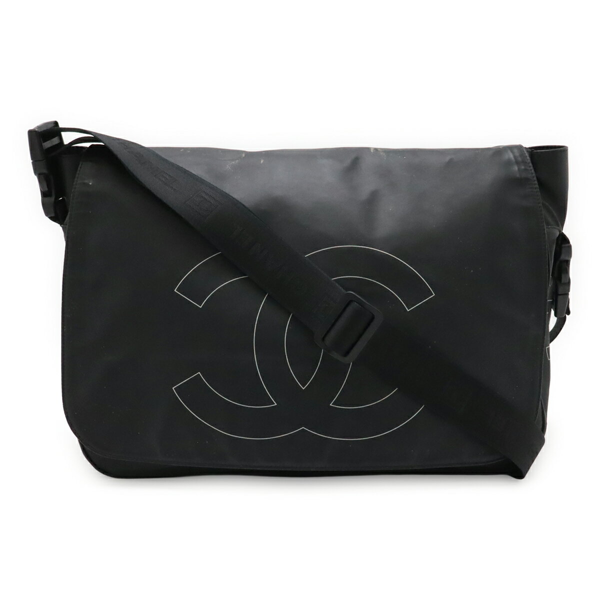 乐天商城 - CHANEL シャネル スポーツライン ココマーク メッセンジャーバッグ ショルダーバッグ 斜め掛け ラバーコーティング ブラック 黒 A46093 【中古】