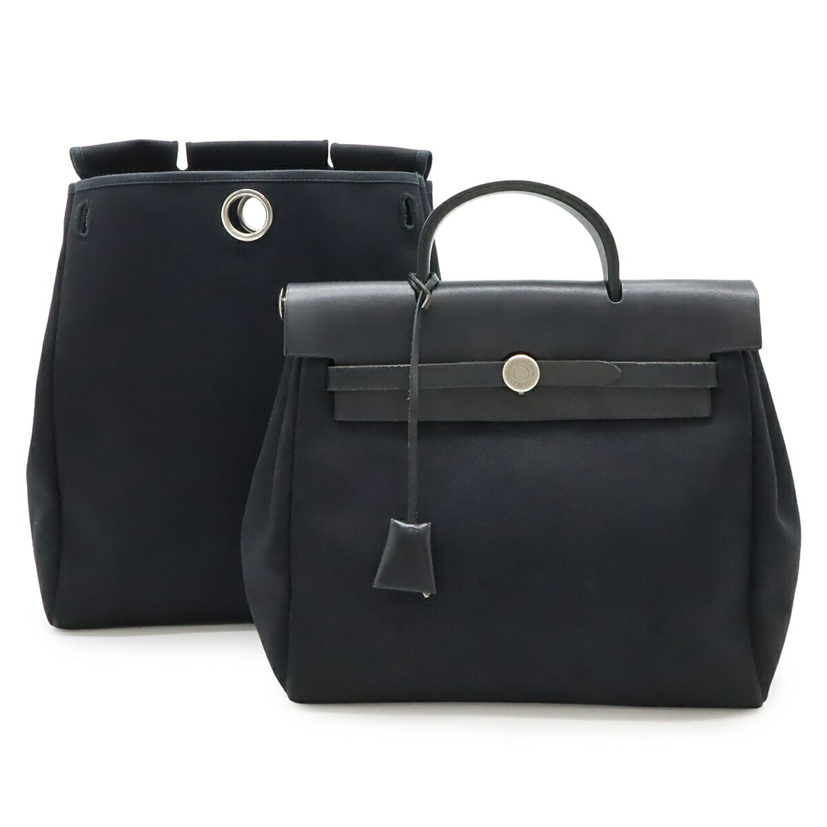 HERMES エルメス エールバッグ アドPM リュックサック バックパック 2WAY ハンドバッグ トワルオフィシエ レザー ブラック 黒 シルバー金具 □D刻印 【中古】