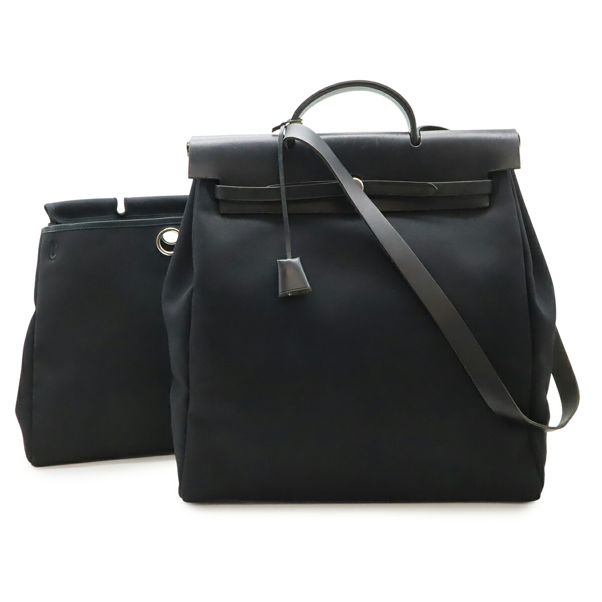 Rakuten - HERMES エルメス エールバッグGM ハンドバッグ 2WAY ショルダーバッグ 斜め掛け トワルオフィシエ レザー ブラック 黒 替バッグ付 □D刻印 【中古】