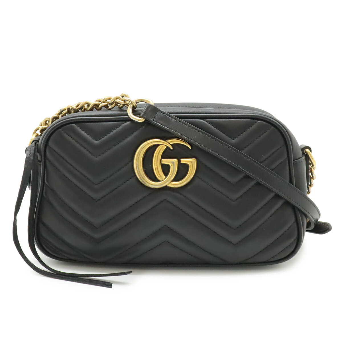 Rakuten - GUCCI グッチ GGマーモント ショルダーバッグ ポシェット チェーンバッグ 斜め掛け キルティング レザー ブラック 黒 ゴールド金具 447632 【中古】