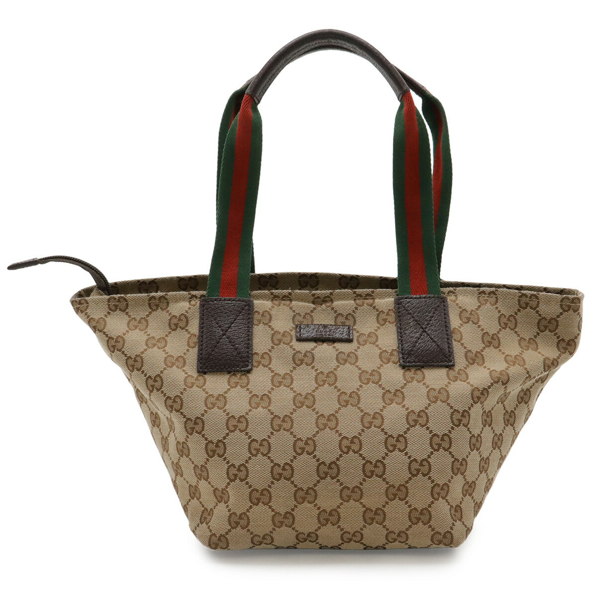 GUCCI - GUCCI グッチ GGキャンバス シェリーライン トートバッグ ハンドバッグ レザー カーキベージュ ダークブラウン レッド 赤 グリーン 131228 【中古】